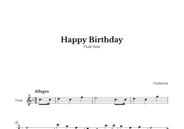 Happy Birthday for Easy Flute (arr. Marcos Soares)