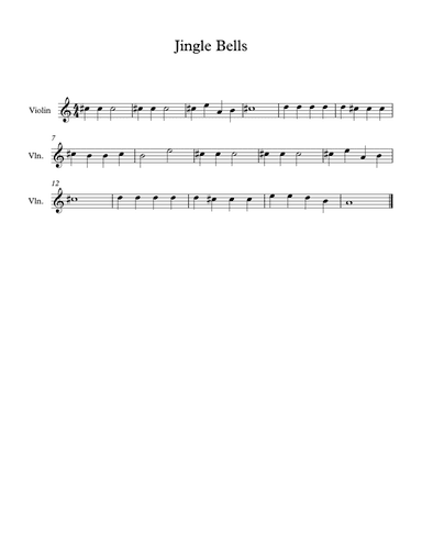Jingle Bells Beginning Violin (arr. S.C. Hager)