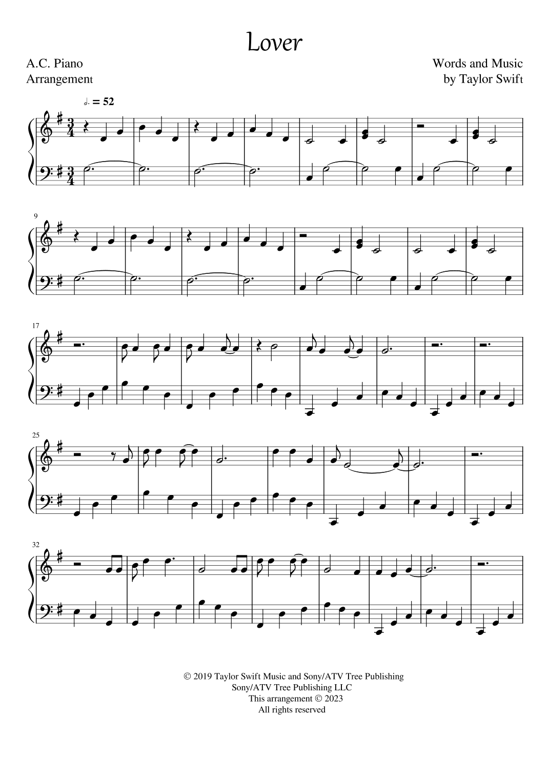 Lover (arr. A. C. Piano)
