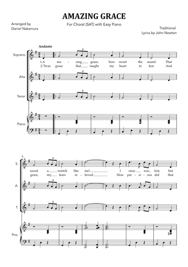 Amazing Grace (for Choral - SAT with Easy Piano) (arr. Daniel Nakamura)