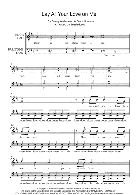 Lay All Your Love On Me (arr. Jessie Leov)
