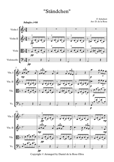 Ständchen - F. Schubert - For String Quartet (Full Score and Parts) (arr. Daniel de la Rosa Oliva)