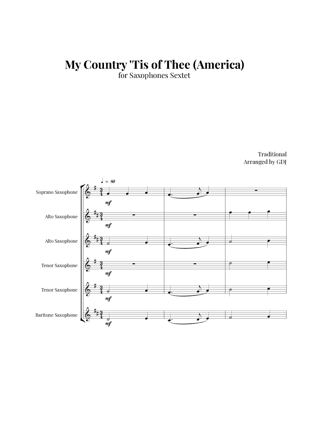 My Country 'Tis of Thee (America) (arr. GDJ)