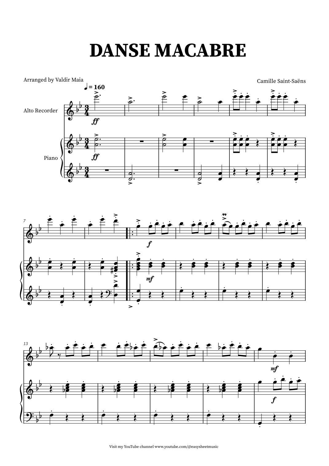 Danse Macabre - Alto Recorder and Piano (arr. Valdir Maia)