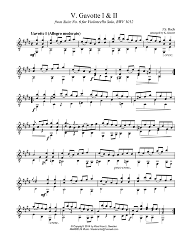 Gavotte 1 & 2 BWV 1012 for guitar solo (arr. K. Krantz)