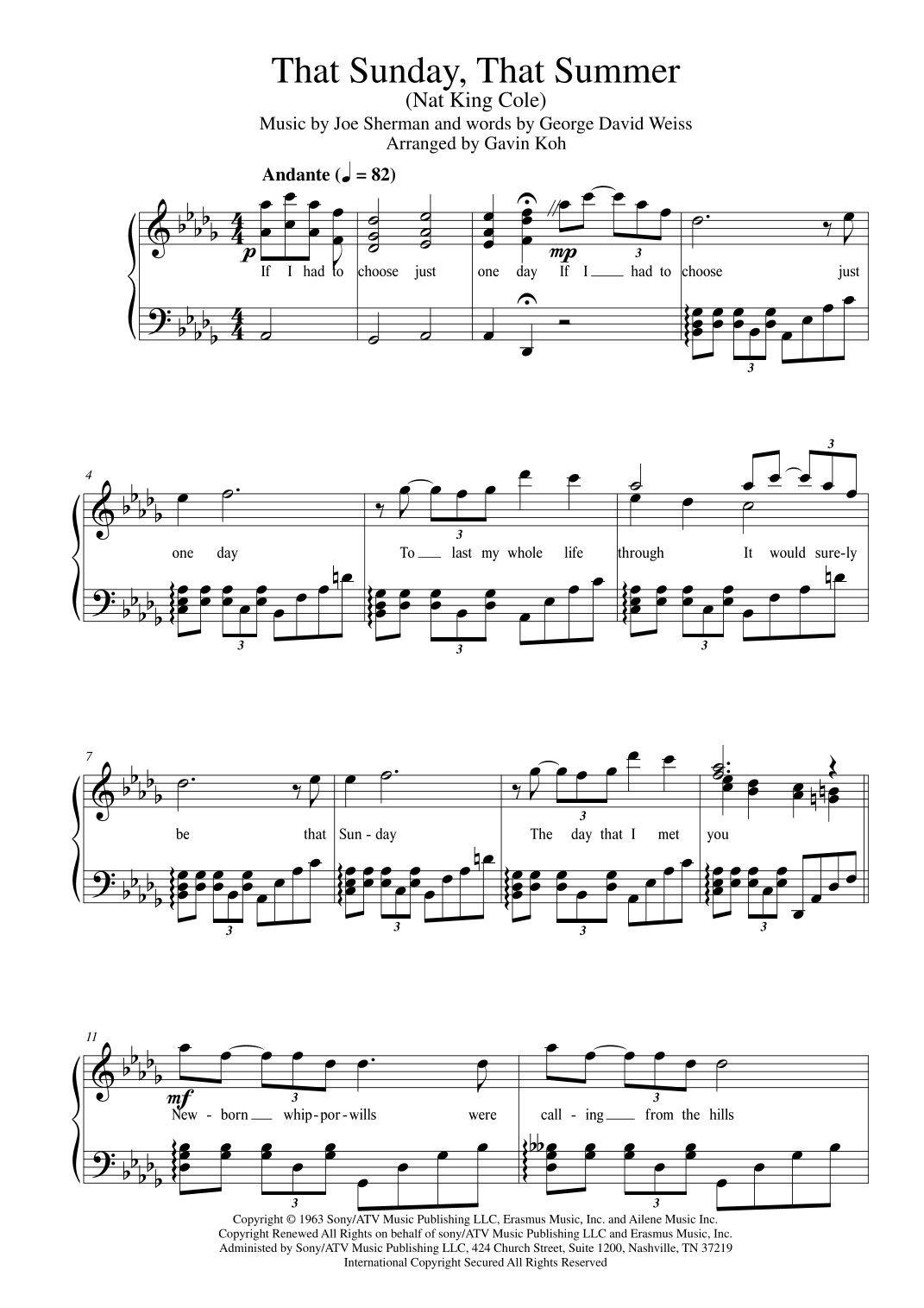 That Sunday That Summer (if I Had To Choose) (arr. Gavin Koh)