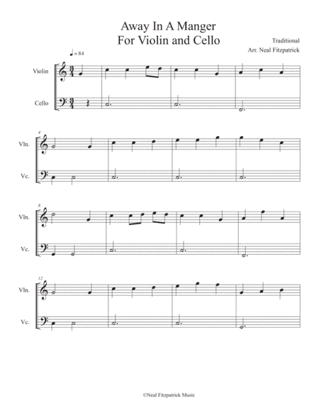 Away In A Manger For Violin and Cello (arr. Neal Fitzpatrick)