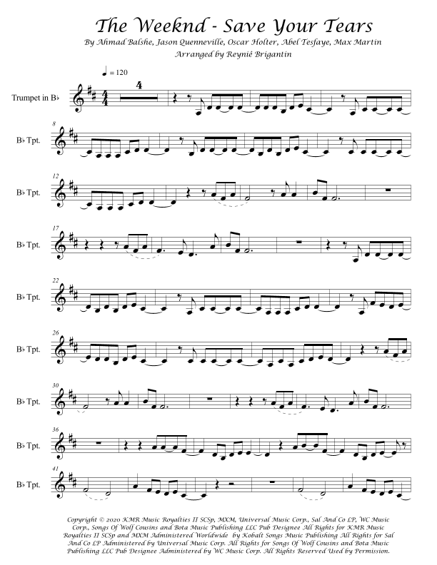 Save Your Tears (arr. Reyniê Brigantin)