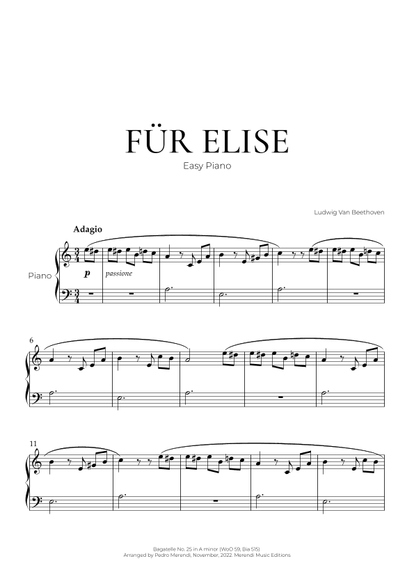 Für Elise (Easy Piano) - Ludwig Van Beethoven (arr. Pedro Merendi)