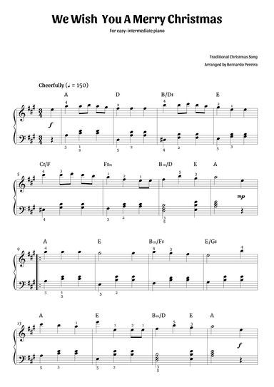 We Wish You A Merry Christmas (easy-intermediate piano – A major) (arr. Bernardo Pereira)