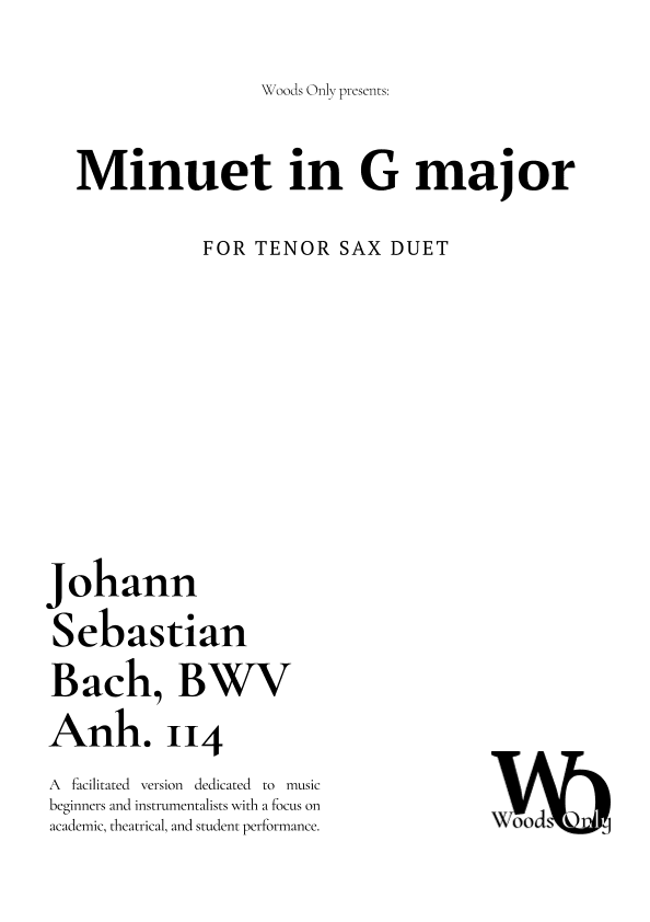 Minuet in G major by Bach for Tenor Sax Duet (arr. Ander)