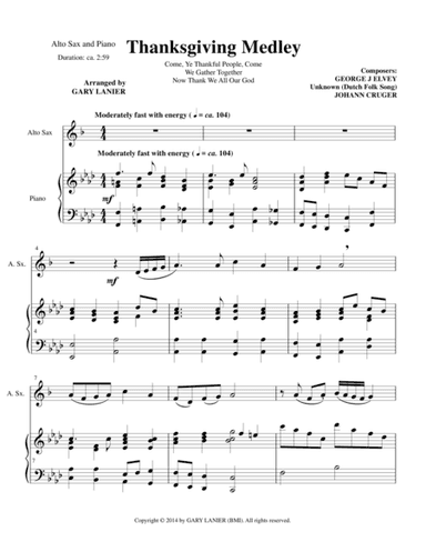 THANKSGIVING MEDLEY (Alto Sax/Piano with Alto Sax Part) (arr. Gary Lanier)