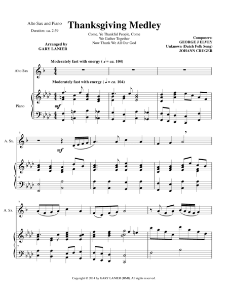 THANKSGIVING MEDLEY (Alto Sax/Piano with Alto Sax Part) (arr. Gary Lanier)