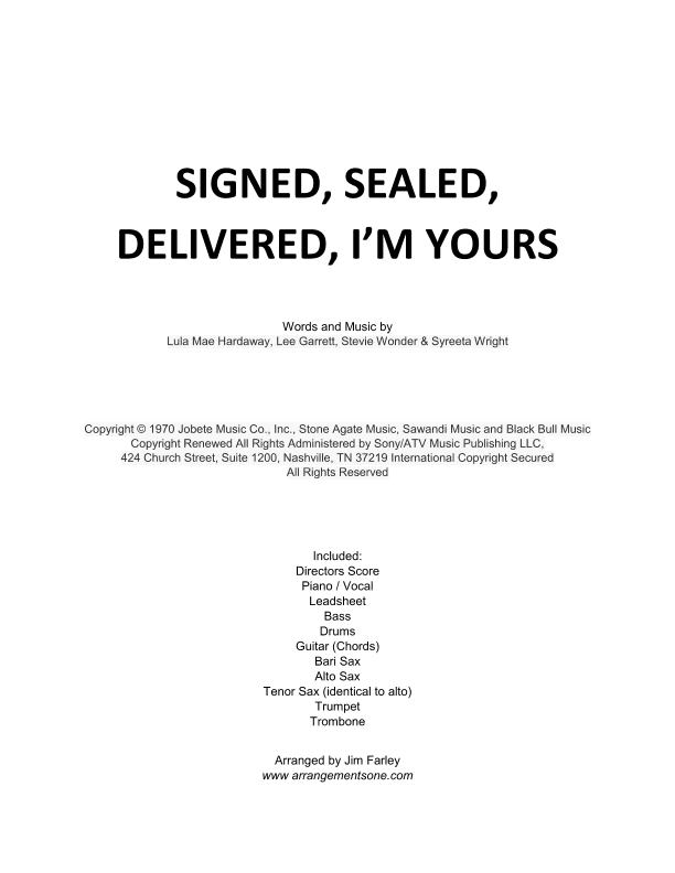 Signed, Sealed, Delivered I'm Yours (arr. Jim Farley - www.arrangementsone.com)