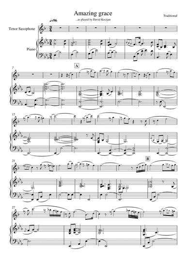 Amazing grace (piano & tenor saxophone) (arr. David Kocijan)