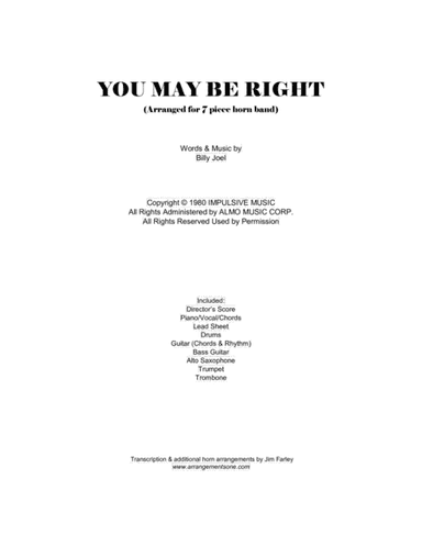You May Be Right (arr. Jim Farley www.arrangementsone.com)