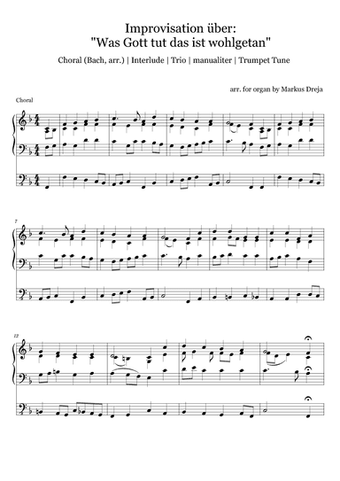 Was Gott tut das ist wohlgetan - 5 Orgel Partiten (Choral- Interlude-Trio-Fantasie-Trumpet Tune) (arr. Markus Dreja)