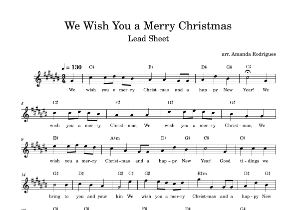 We Wish You a Merry Christimas - Easy Lead Sheet in C# Major (arr. Amanda Rodrigues)