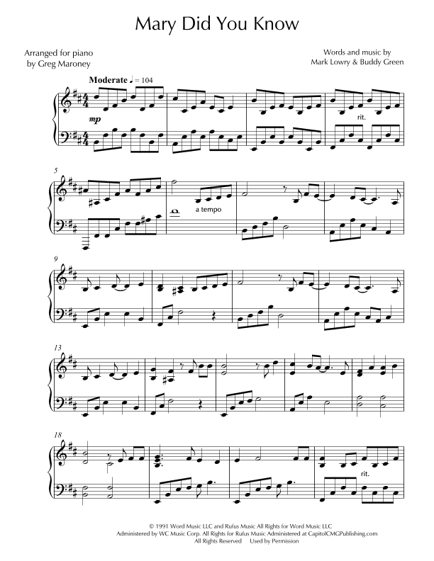 Mary, Did You Know? (arr. Greg Maroney)