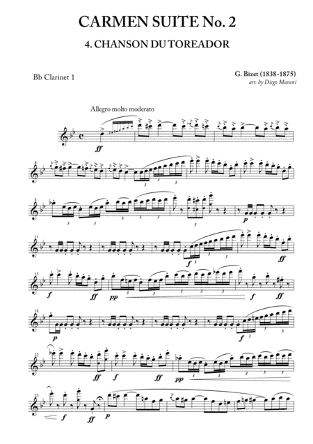 Toreador's Song from "Carmen Suite No. 2" for Clarinet Quartet (arr. Diego Marani)