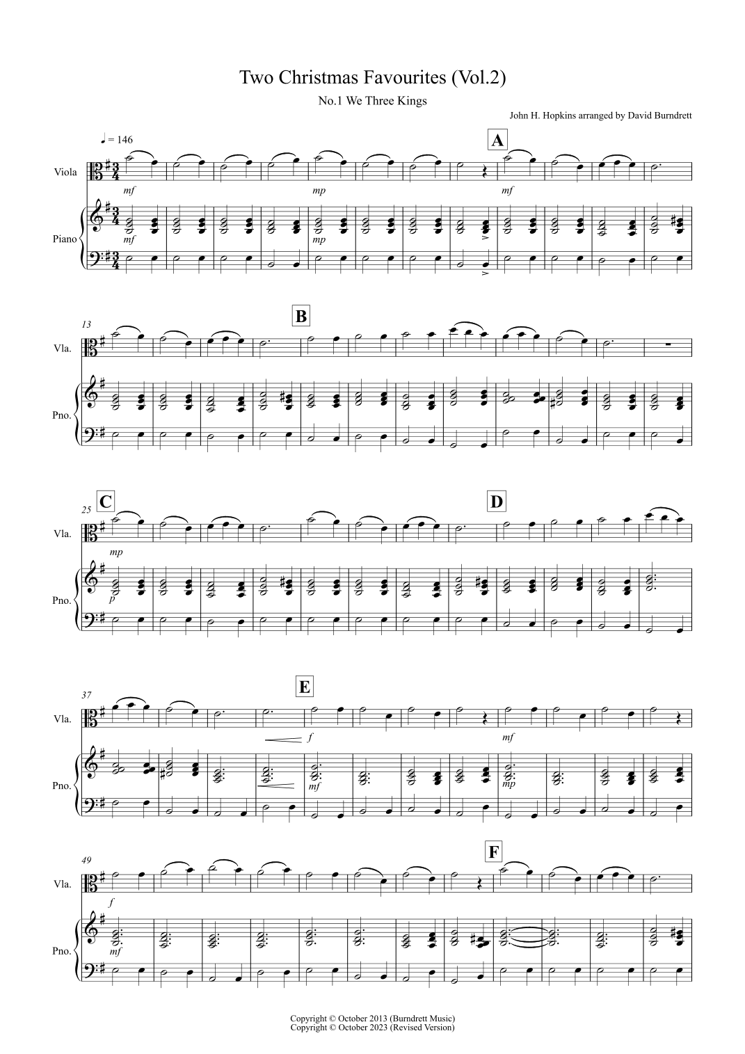 2 Christmas Favourites for Viola and Piano (volume two) (arr. David Burndrett)