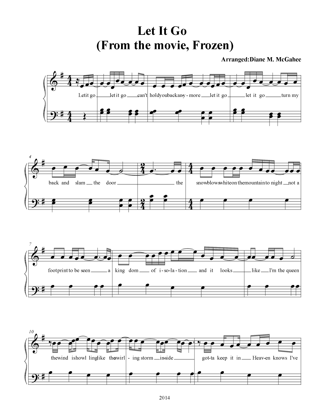 Let It Go (arr. Arranged by Diane M. McGahee)