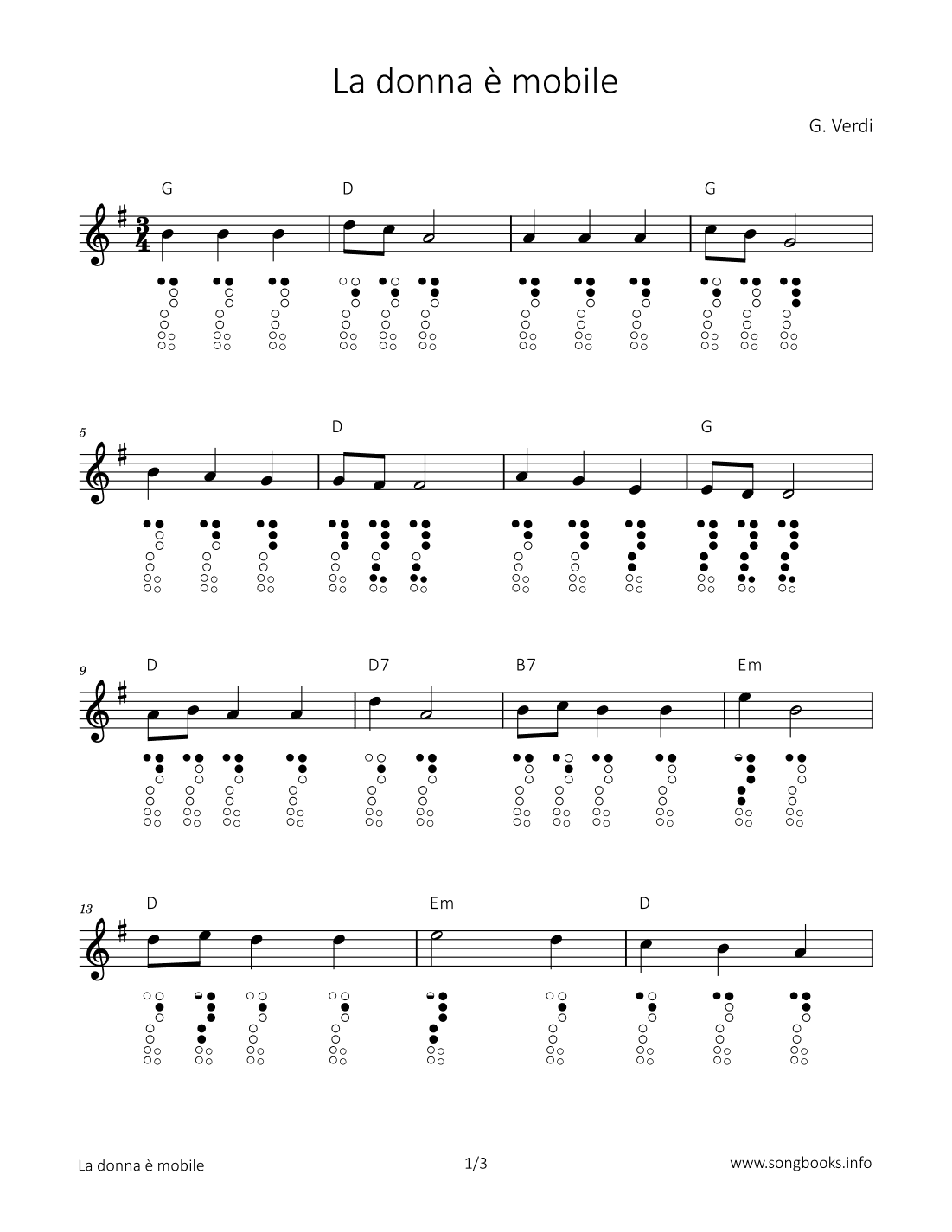 La donna è mobile (arr. songbooks.info)