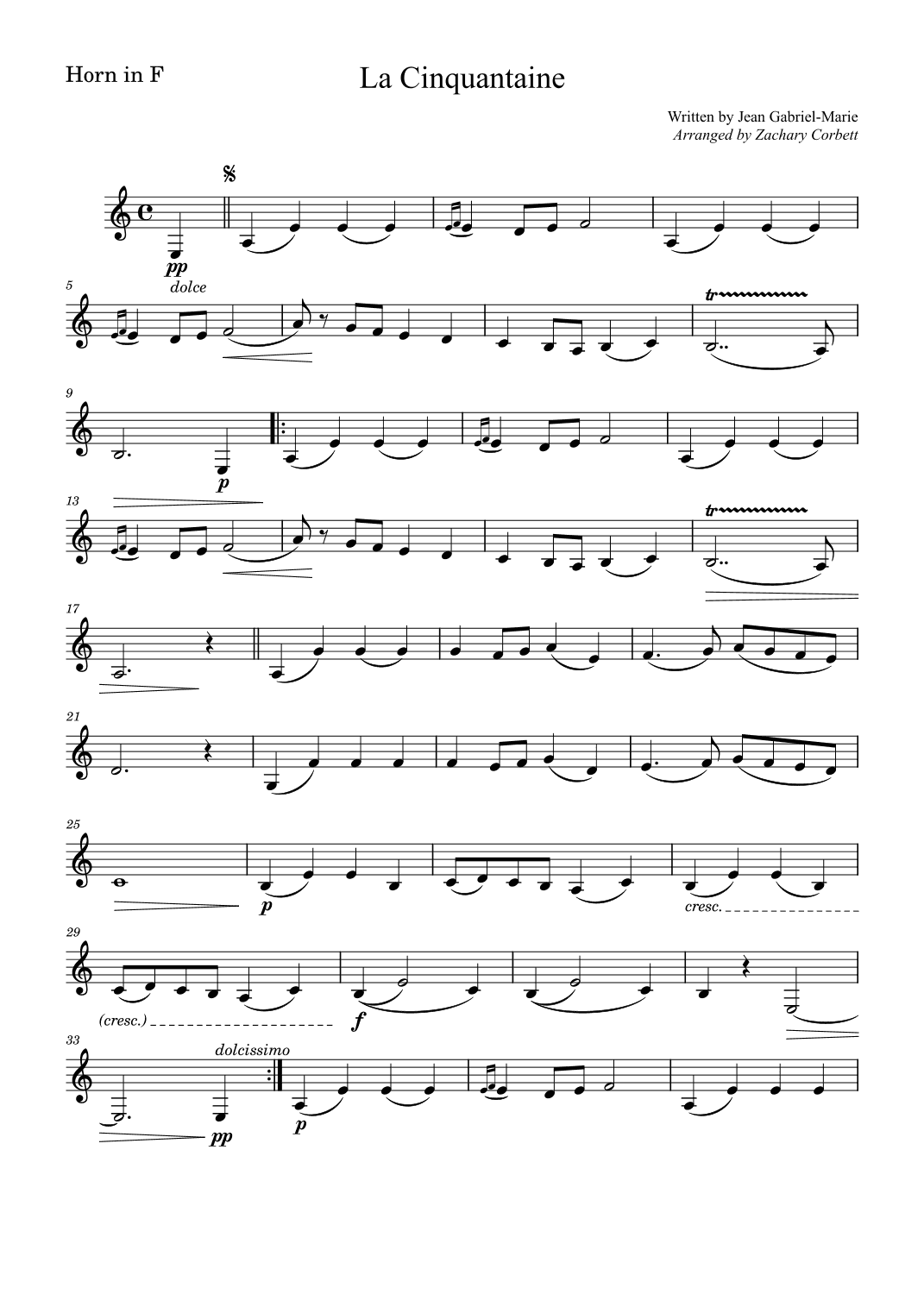 La Cinquantaine (arr. Zachary Corbett)