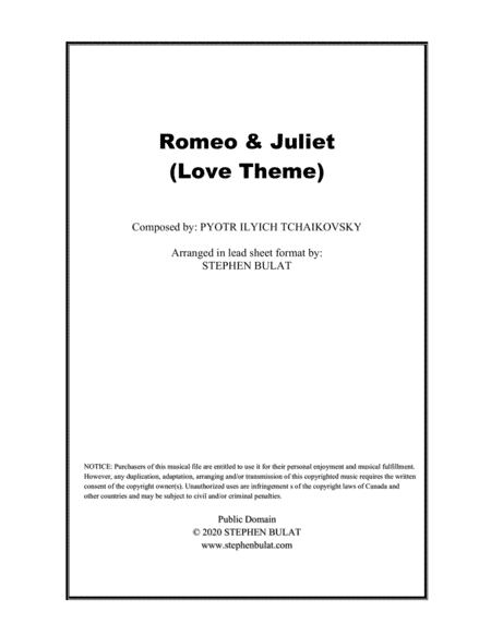 Romeo & Juliet - Love Theme (Tchaikovsky) - Lead sheet (key of B) (arr. Stephen Bulat)