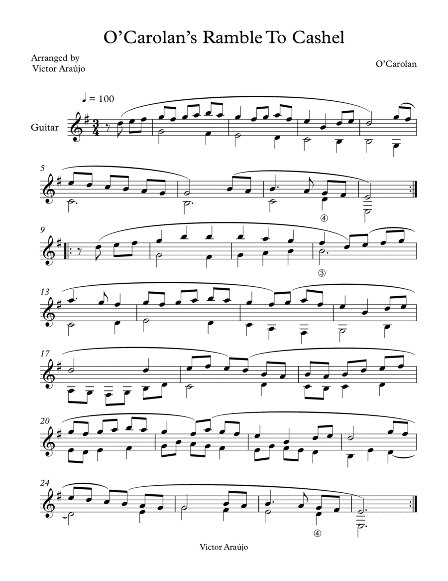 O'Carolan's Ramble to Cashel - guitar arrangement (arr. Victor Araújo)