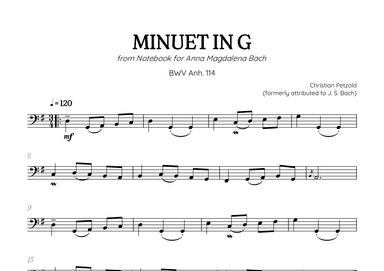 Petzold (Bach) Minuet in G BWV Anh 114 | trombone solo (arr. Benzaiten Editions)