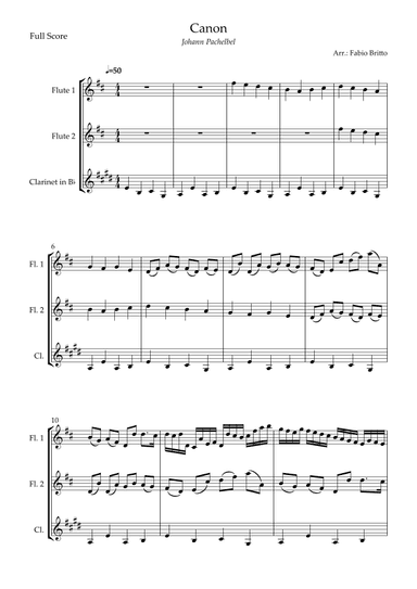 Canon - Johann Pachelbel (Wedding/Reduced Version) for Woodwind Trio (arr. Fabio Britto)