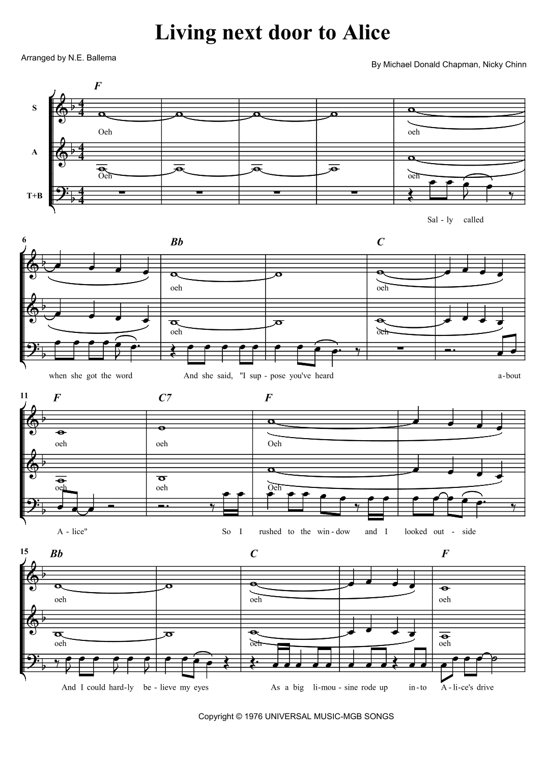 Living Next Door To Alice (arr. N.E. Ballema)