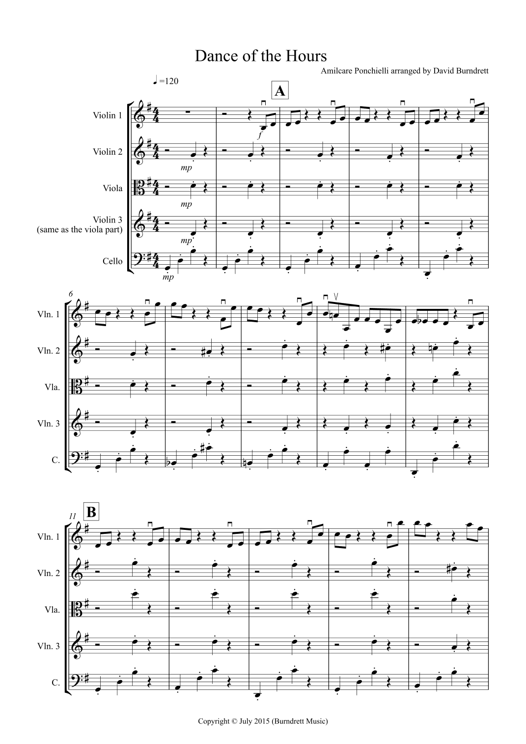 Dance of the Hours for String Quartet (arr. David Burndrett)