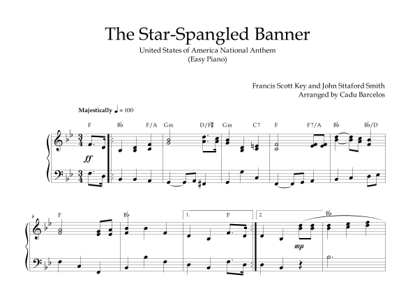 The Star-Spangled Banner - EUA Hymn (Easy Piano) Chords (arr. Cadu Barcelos)