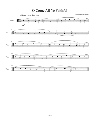 O Come All Ye Faithful for solo viola (arr. B C Dockery)