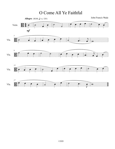 O Come All Ye Faithful for solo viola (arr. B C Dockery)