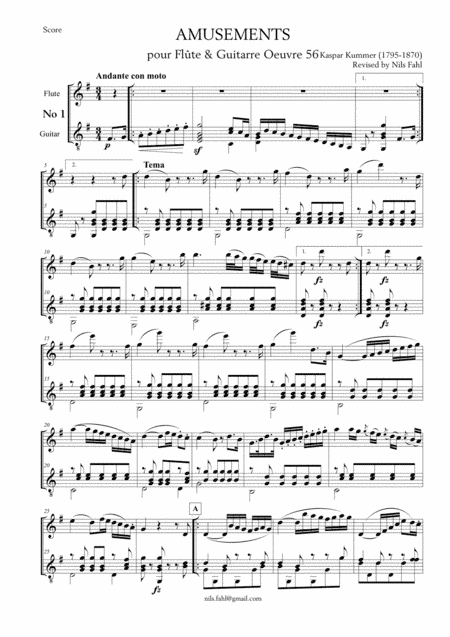 Kaspar Kummer Amusements for Flute and Guitar (arr. Nils Fahl)