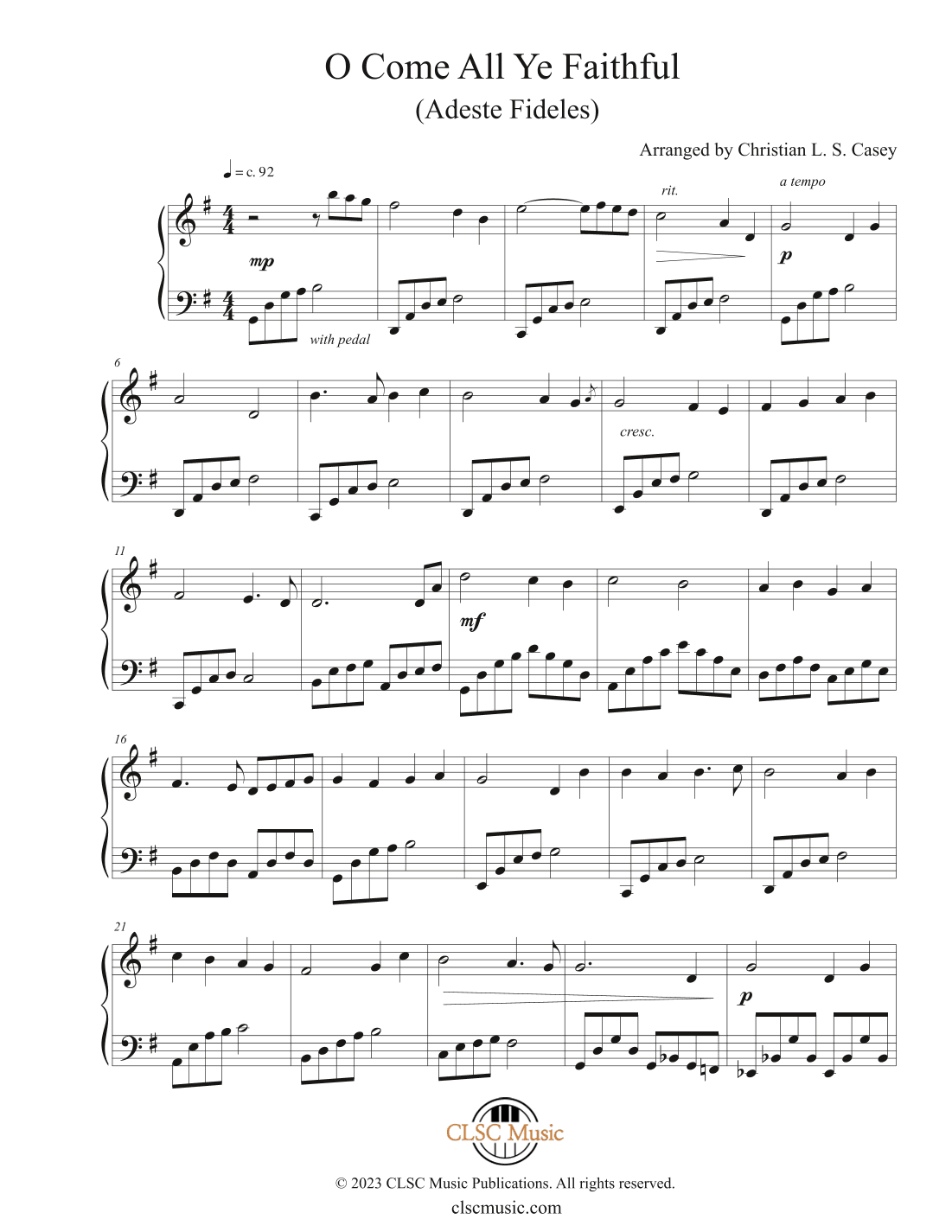 O Come All Ye Faithful (arr. Christian L. S. Casey)