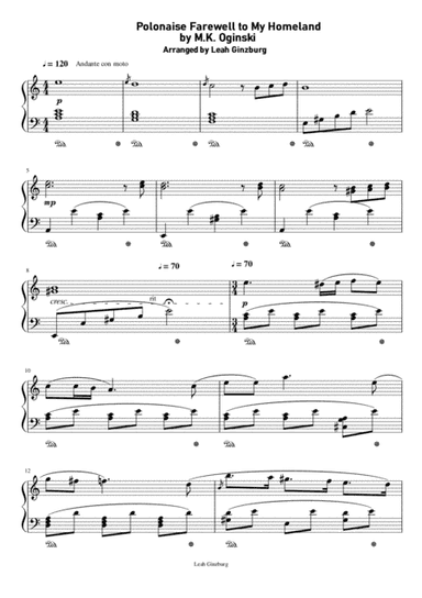 Polonaise Farwell to my homeland by M.K. Oginski (arr. Leah Ginzburg)