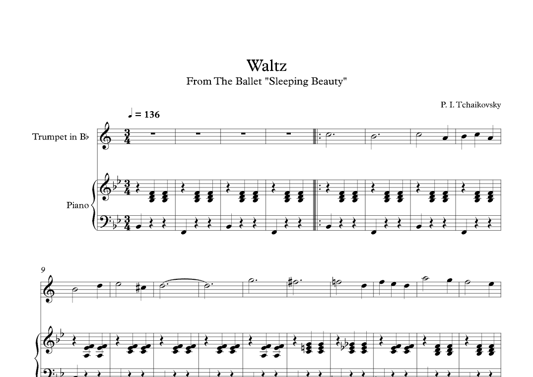 Waltz (Sleeping Beauty) - Peter Ilyich Tchaikovsky (Trumpet + Piano) (arr. Digital Book Music)