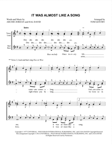 It Was Almost Like A Song (arr. Tom Gentry)