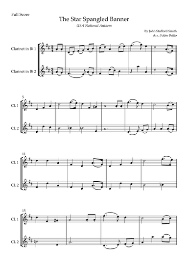 The Star Spangled Banner (USA National Anthem) for Clarinet in Bb Duo (arr. Fabio Britto)