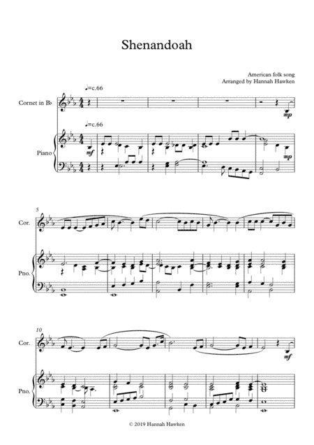 Shenandoah - Cornet/Flugel/Trumpet (or other Bb soloist) and Piano (arr. Hannah Hawken)