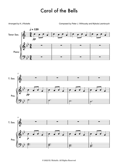 Carol Of The Bells - Tenor Saxophone (arr. K J Rickells)