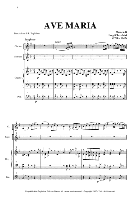 AVE MARIA by Cherubini for Soprano, Clarinet in Bb and Organ (arr. Renato Tagliabue)