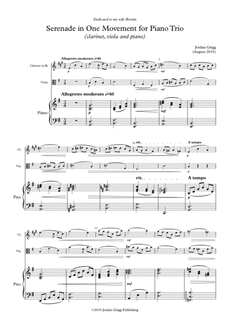 Serenade in One Movement for Piano Trio (clarinet, viola and piano)