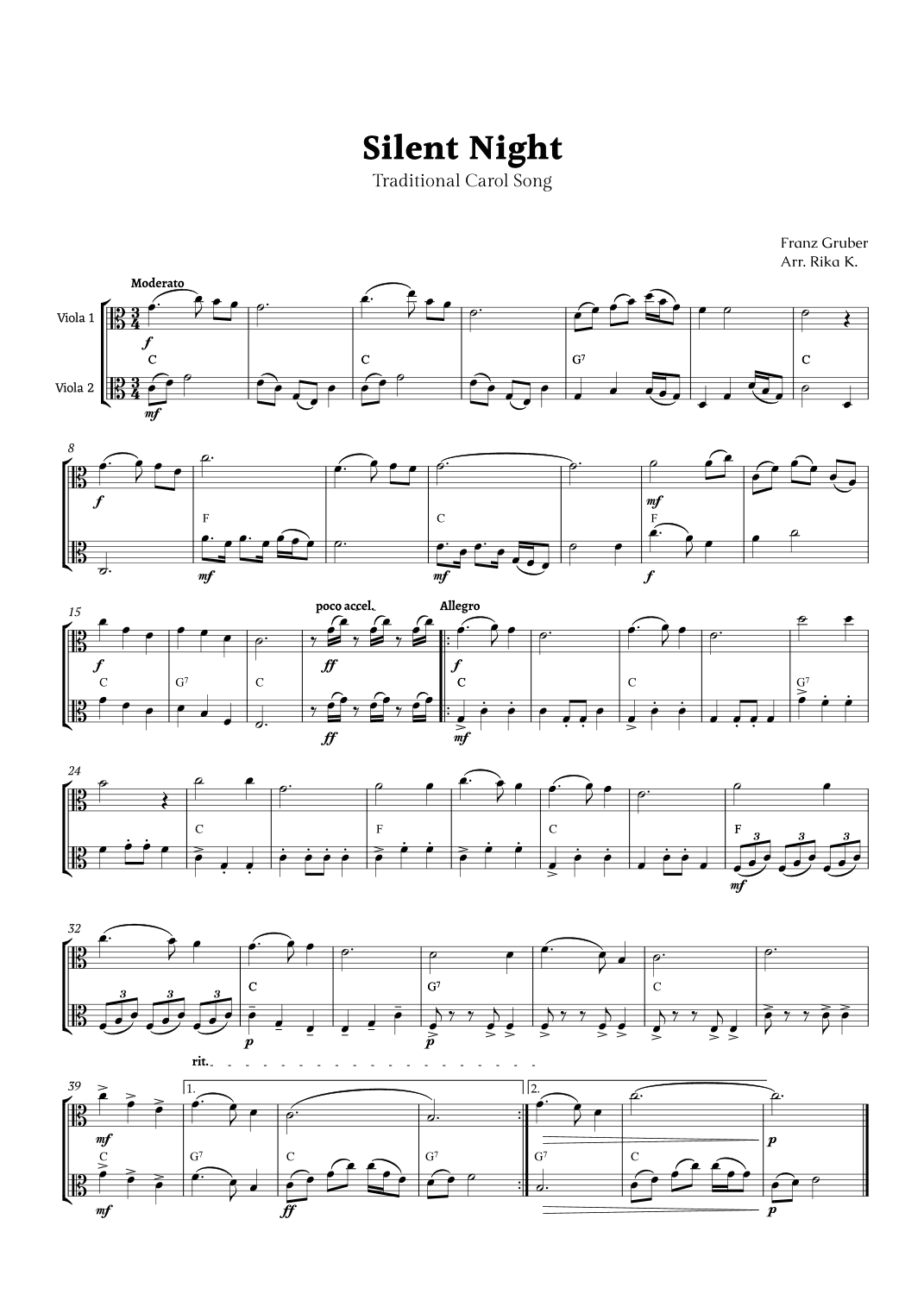 Silent Night for Viola Duet (arr. Rika K.)