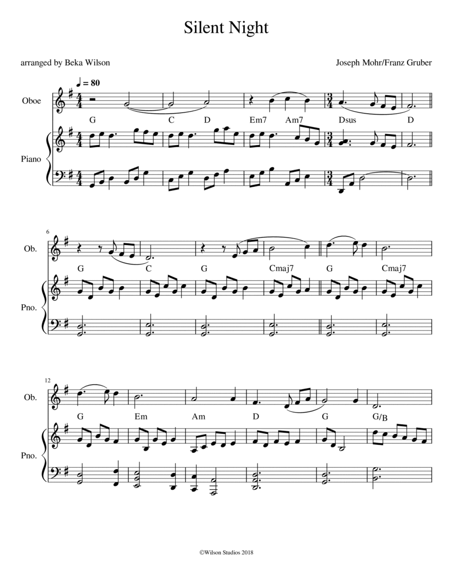 Silent Night--oboe solo (arr. Beka Wilson)