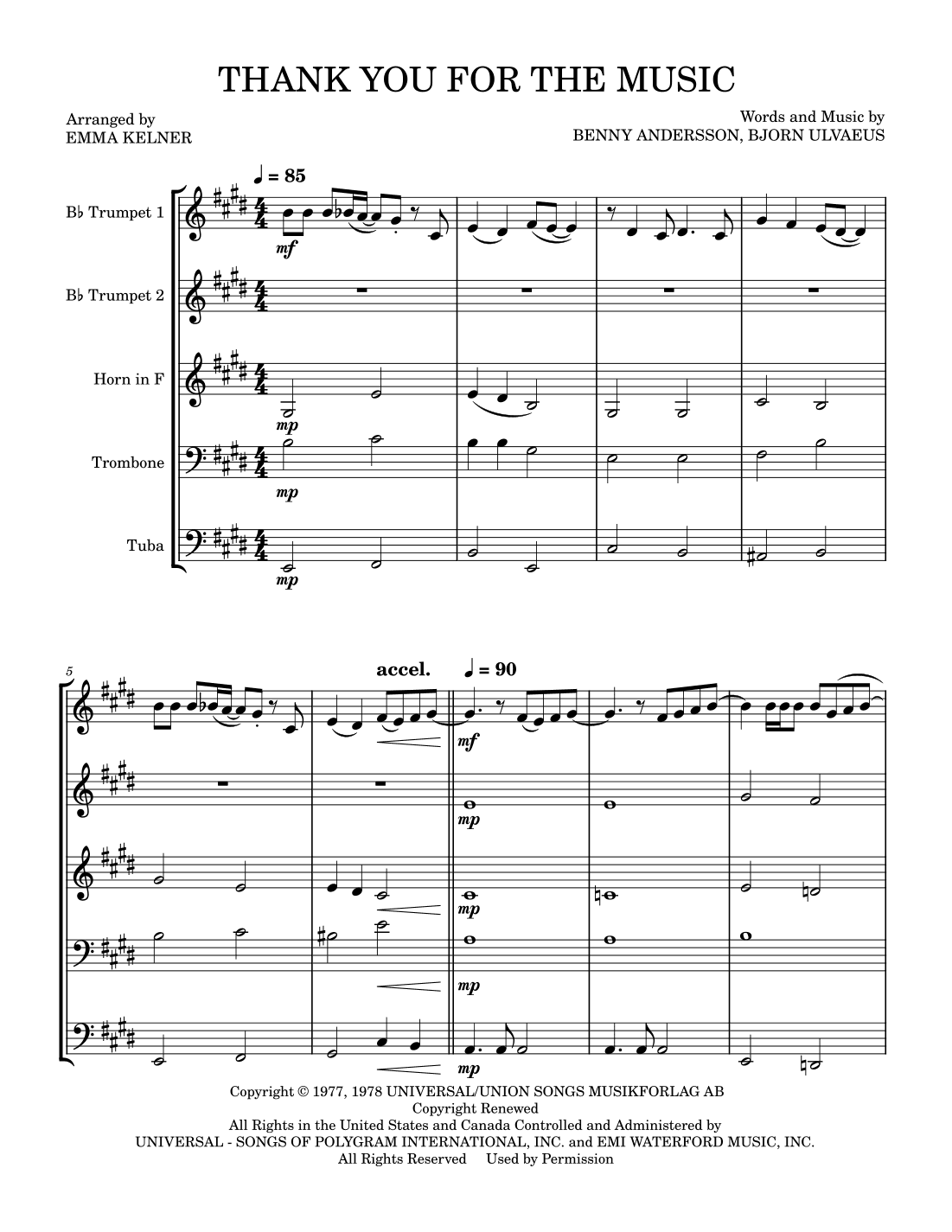 Thank You For The Music (arr. Emma Kelner)
